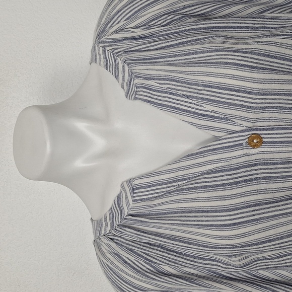 Mustard Seed White Blue Striped Coastal Preppy Cotton Blend Button Front Top S - Picture 2 of 13